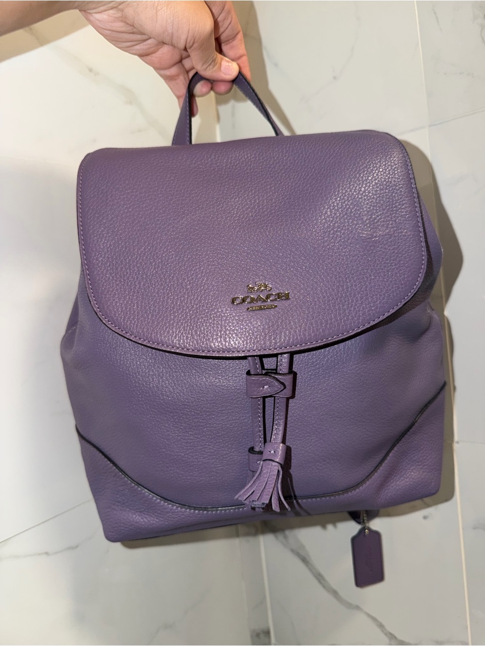 Coach Purple Pebble Leather Drawstring Backpack